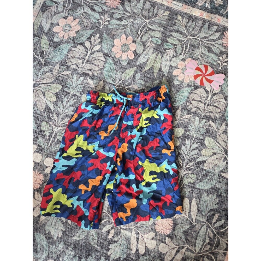 Wonder Nation Boys XL 14-16 Camouflage Swim Shorts Drawstring Elastic Waist